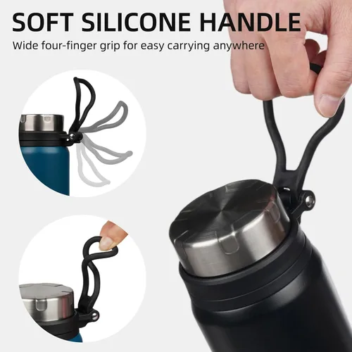 Vista 4 de BJPKPK Botella de agua de acero inoxidable, botella aislada de 25 onzas con boca ancha, botella térmica de metal a prueba de fugas de doble pared