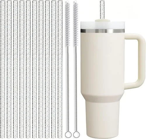 Vista 12 de ALINK Pajitas reutilizables con purpurina para vaso Stanley de 40 onzas y 30 onzas, popotes de plástico duro de 12 pulgadas de largo, popote