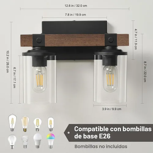 Vista 3 de Lámpara de tocador de granja para baño, accesorios de iluminación rústica