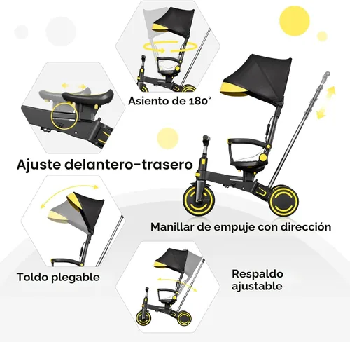 Vista 6 de WinHope Triciclo de empuje 9 en 1 para niños pequeños de 1 a 3 años, triciclo convertible para niños con asa de empuje y cinturón de seguridad