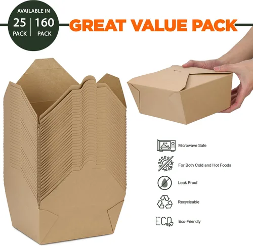 Vista 2 de Fit Meal Prep Paquete de 25 recipientes desechables de 110 onzas para llevar para microondas, cajas de papel kraft para llevar, contenedores