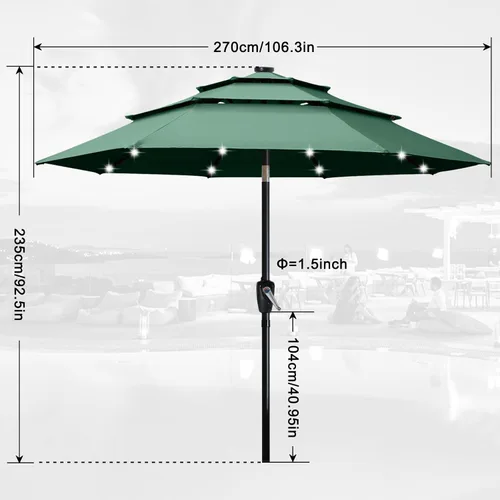 Vista 22 de ABCCANOPY Sombrilla solar de patio de 3 niveles de 11 pies, 32 luces LED Beige