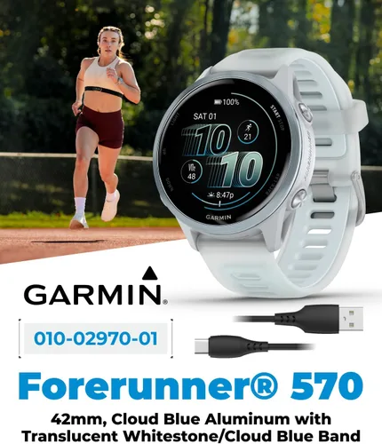 Vista 2 de Garmin Forerunner 570 42mm reloj inteligente avanzado GPS para correr y triatlón, pantalla AMOLED, entrenamiento y recuperación, aluminio azul