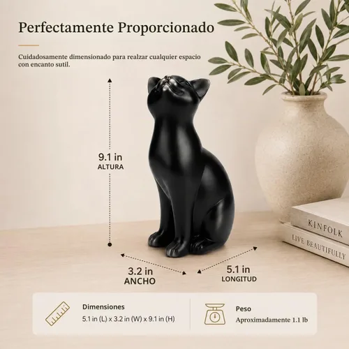 Vista 7 de Comfy Hour - Colección Farmhouse, decoración de gato de pie de 9" en poliresina, color negro