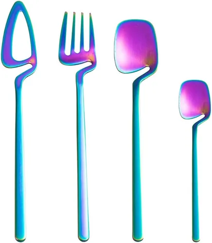 Vista 10 de Juego de cubiertos negros de 24 piezas para 6 cubiertos únicos, juego de vajilla moderna de acero inoxidable para cocina, reuniones familiares y uso