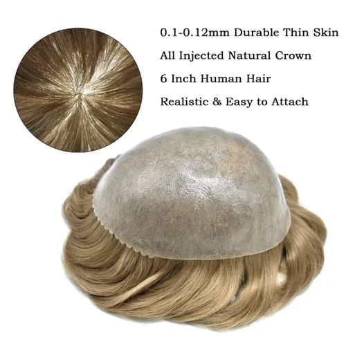 Vista 299 de Toupee para hombre 100% cabello humano real tupé para hombres 0.004 in piel de poliuretano para hombre, sistema de reemplazo de piezas de pelo