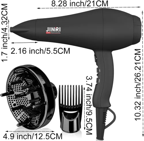 Vista 2 de Secador de pelo - Secador de pelo iónico negativo de 1875 W para secado rápido, secador de pelo de bajo ruido con termo-control con boquilla