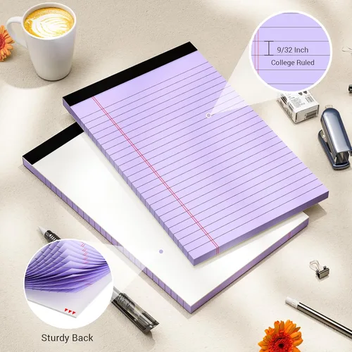 Vista 3 de 12 paquetes de blocs de notas de 5" x 8", blocs de notas de tamaño legal con renglones anchos, blocs de notas de escritura de color rosa y morado