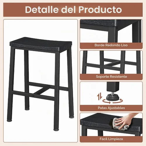 Vista 5 de Homeiju Taburetes de bar, taburetes de bar de altura de mostrador, taburetes de 23.6 pulgadas con reposapiés, asiento de encimera de cocina Negro