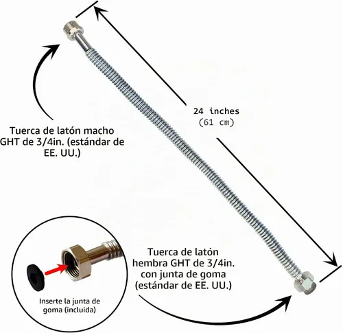 Vista 2 de BBros Products - Manguera de jardín ajustable de acero inoxidable flexible y de sujeción (2 pies)