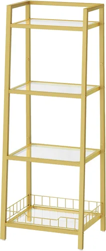 Vista 10 de HOOBRO Soporte de estante de vidrio dorado, unidad de estante de pie de 3 niveles, organizador y almacenamiento de baño, estantes de almacenamiento