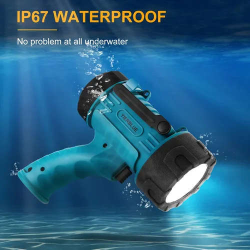 Vista 3 de YIERBLUE Linterna recargable IP67 impermeable con 1000,000 lúmenes LED, 12 horas de luz de punto de larga duración, foco de mano resistente a