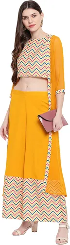 Vista 3 de Janasya - Top corto para mujer, color amarillo