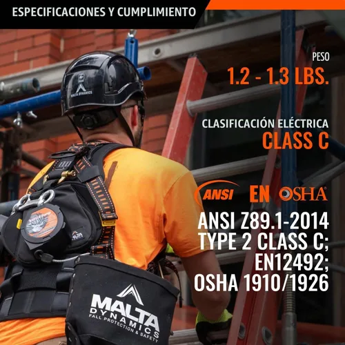Vista 5 de Malta Dynamics Casco de Seguridad Tipo APEX 2 – Cascos de Seguridad Duros Conformes con OSHA y ANSI Z89.1 para Trabajadores de Construcción y Casco