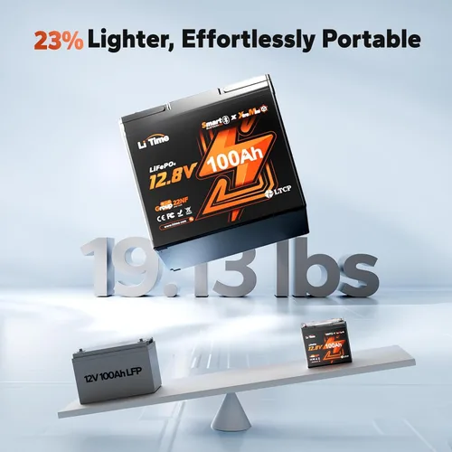 Vista 2 de Litime Batería de litio Xtra-Mini LiFePO4 de 12 V 100 Ah con Bluetooth y BMS de 100 A, mini batería de litio de 12 voltios, máximo 15000 ciclos
