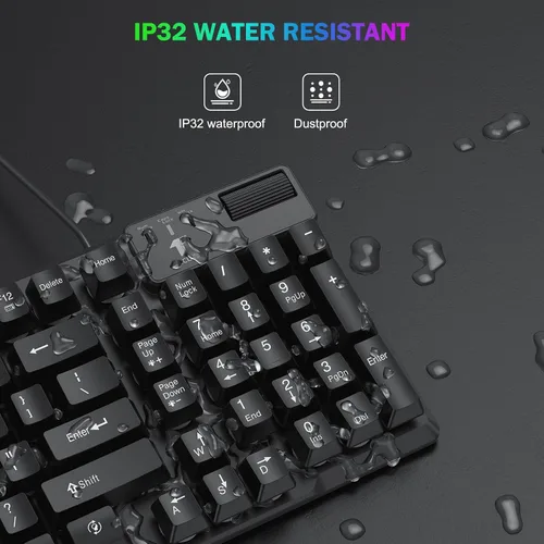 Vista 5 de TECURS Gaming Keyboard-Wired USB Keyboard with LED Backlit, Silent Spill-Resistant Membrane Keyboard,Anti-Ghosting Keys,Durable for