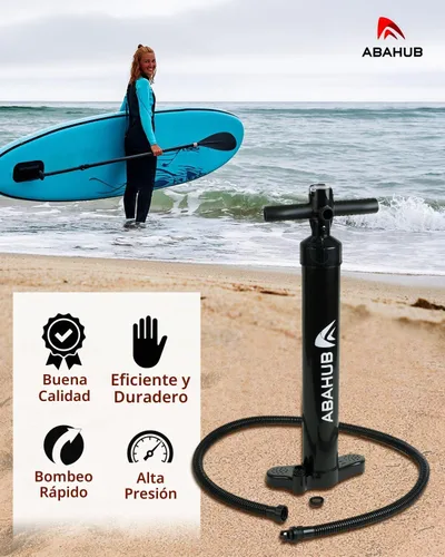 Vista 5 de Abahub SURF - Bomba de mano para inflar tablas de remo de pie, tablas de remo inflables o kayaks, bomba de alta presión de doble acción con manómetro