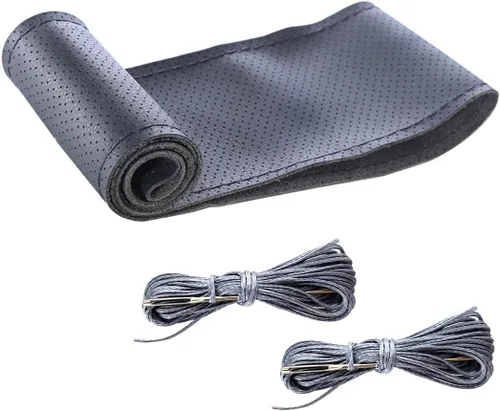 Vista 15 de Bittwee Funda para volante de automóvil, protector de volante de costura DIY, envolvente de piel de microfibra transpirable antideslizante