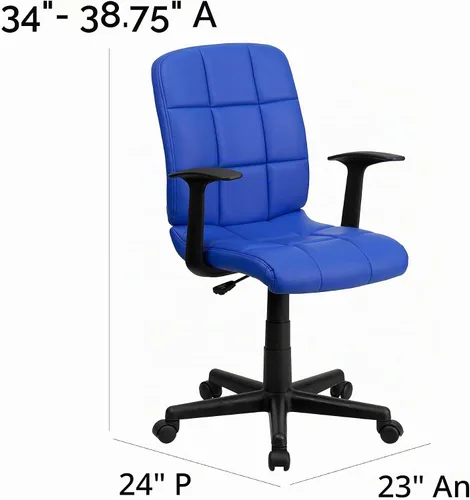 Vista 3 de Flash Furniture - Silla giratoria de respaldo medio de vinilo, acolchada, color negro Azul