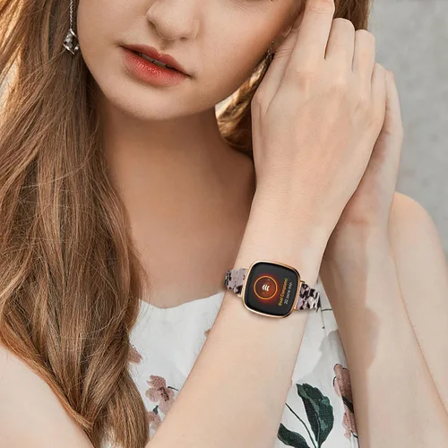 Vista 6 de Bandas compatibles con Fitbit Versa 4/Versa 3/Fitbit Sense 2/Fitbit Sense Bandas para mujer, banda delgada de resina a la moda, ligera, fina pulsera