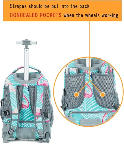 Vista 3 de Tilami Mochila con ruedas para niños y niñas de 18 pulgadas Computadora portátil
