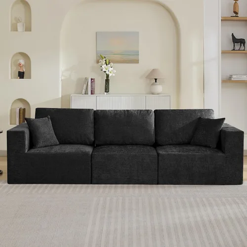 Vista 31 de WUTUTUEE Sofá modular en forma de U de 115 pulgadas, sofá modular modular de 3 plazas con 2 otomanas móviles, sofá cama convertible de pana con Beige