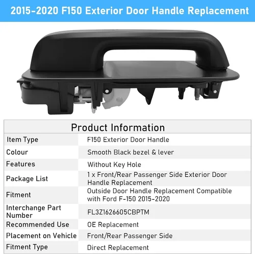 Vista 3 de Moonlinks Compatible con manija de puerta exterior del lado del conductor F150 2015-2020, reemplazo de manija de puerta F150 lado trasero izquierdo