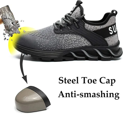 Vista 2 de SUADEX Zapatos deportivos con punta de acero para hombres y mujeres, indestructibles, ligeros, cómodos, antideslizantes, puntera compuesta