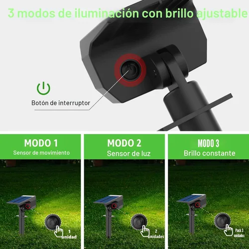 Vista 3 de nipify 1 paquete de luces solares para exteriores, impermeables, con sensor de movimiento, luces de punto con 3 modos, luces solares 2 en 1