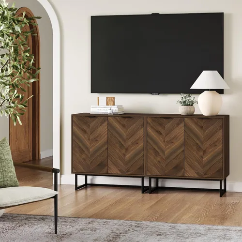 Vista 18 de Nathan James Enloe Aparador Buffet Moderno Gabinete de Almacenamiento de Acento Negro con Puertas en Acabado de Madera de Pino Rústico y Base