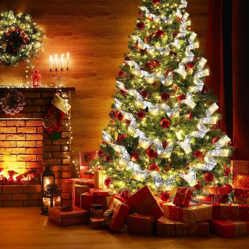 Vista 5 de Tuanse 5 luces de cinta de Navidad de 65.6 pies, 200 luces LED de hadas de Navidad, luces de alambre que funcionan con pilas para árbol de Navidad