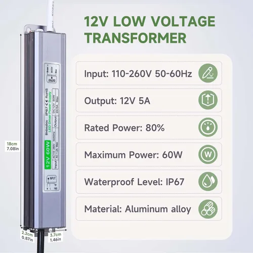 Vista 4 de Fuente de alimentación LED, adaptador de transformador de bajo voltaje IP67 impermeable con enchufe de 3 clavijas para cualquier luz