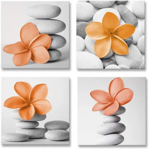 Vista 2 de Genius Decor - Arte moderno para pared de baño, diseño de flores zen azules y grises, piedra de guijarro, aguamarina, arte en lienzo para decoración