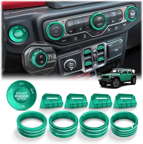Vista 9 de Wrangler JL/JLU y Gladiator JT 2018-2026 - Accesorios de aluminio para botón de arranque, CA, volumen de audio, faros delanteros e interruptores