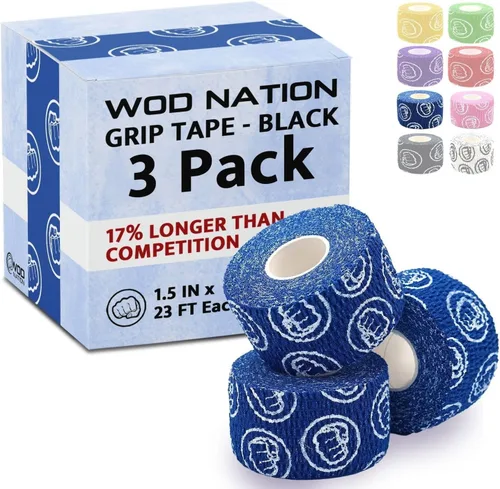 Vista 2 de WOD Nation Flexible Hook-Grip Athletic Tape – Easy-Tear, Sweat-Proof Thumb & Finger Strips for Weightlifting