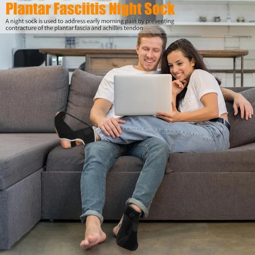 Vista 4 de Calcetín de férula nocturna para fascitis plantar mejorado, soporte para fascitis plantar para mujeres y hombres con soporte de arco para tendinitis