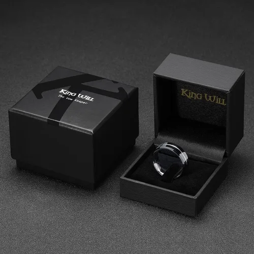 Vista 6 de King Will - Anillo de bodas clásico de carburo de tungsteno para hombre, en color negro, plata, oro, azul, marrón, rojo y púrpura, centro acanalado