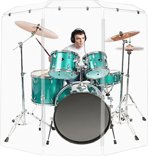 Vista 14 de PENNZONI Drum Shield de 5 pies con bisagras de plástico, viene con 3 paneles para tambor y bisagras de plástico, paneles de acrílico transparente