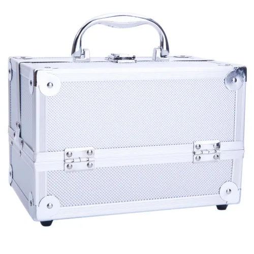Vista 11 de Estuche de tren de maquillaje portátil profesional, estuche de aluminio para maquillaje, joyero, organizador de almacenamiento de cosméticos con Rosa