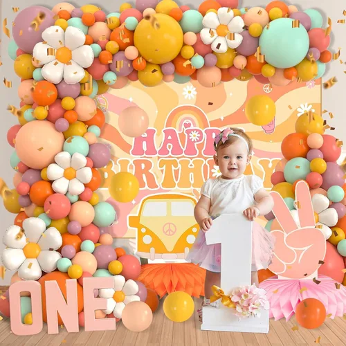 Vista 4 de Kit de arco de guirnalda de globos retro bohemios, 180 piezas de arco de globos con globos de margaritas para decoración de fiesta de cumpleaños