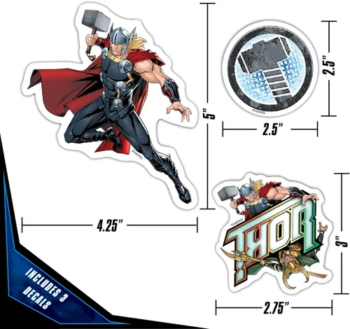 Vista 3 de Marvel Thor - Juego de 3 calcomanías de vinilo para exteriores, para automóvil, laptop, computadora, botella de agua, calcomanías de Marvel