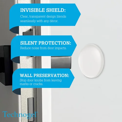 Vista 9 de Technogel Protector – Topes de puerta transparentes para despegar y pegar, protectores de suelo para patas de silla, almohadillas de parachoques que