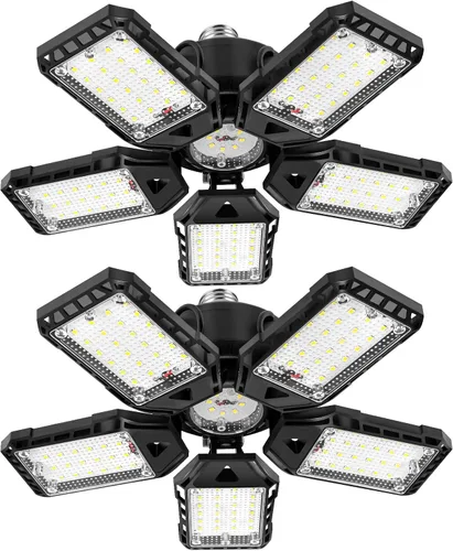 Vista 3 de Aoretic Luces LED de garaje 180W 18000LM 6500K, paquete de 2 6+1 paneles deformables, base E26/E27, uso de almacén y tienda, luz de granero