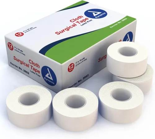 Vista 8 de Dynarex Cinta quirúrgica de tela, duradera, tela sedosa suave y lisa, sin látex, rasgable, adherencia segura, blanca, 1/2 pulgadas x 10 yardas, 1