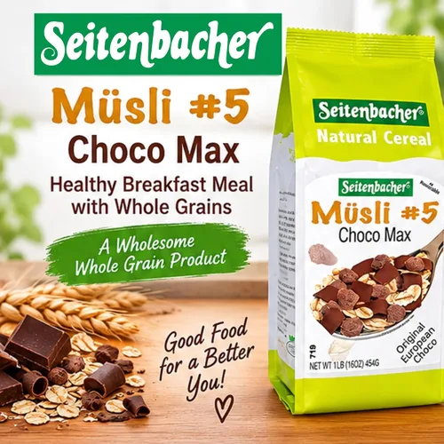 Vista 4 de Seitenbacher Muesli #5 Choco Muesli, paquete de 3 bolsas de 16 onzas, fabricadas en Alemania