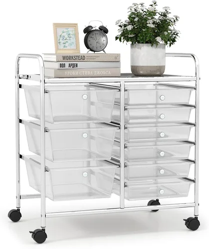 Vista 20 de LDAILY Carrito de almacenamiento con ruedas de 9 cajones, carrito rodante con cajones para aula, organizador de manualidades con ruedas con marco