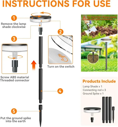 Vista 6 de LETMY Solar Pathway Lights Outdoor, 4 Pack 2X Brighter Solar Lights Outdoor Waterproof, Taller Pathway Light with Larger Panel, Auto On/Off Up to