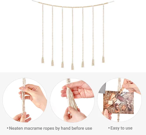 Vista 7 de Mkono - Expositor de fotos colgante de macramé para decoración de pared con luces de cadena, collar de cuentas de madera estilo boho, marco