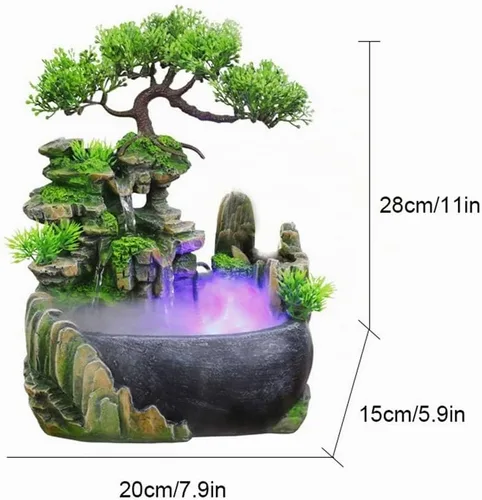 Vista 3 de Fuente de escritorio de relajación para interiores, cascada de meditación zen con bomba automática, cascada iluminada para decoración de escritorio
