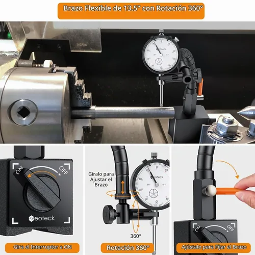 Vista 4 de Neoteck 1"/0.001" Dial Indicator,13.5"Flexible Arm and 176lbs Magnetic Base Dial Gauge with Bezel Zero Setting,Clear Scale, Versatile Tool Kit for